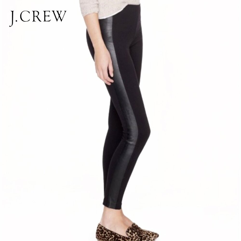 J. Crew Pixie Black Ponte Skinny Pants Legging with Leather Stripe